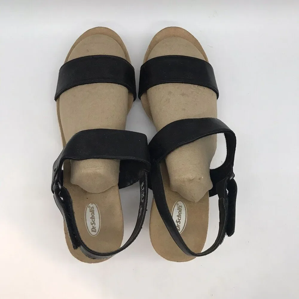 Dr. Scholl's Brazin Wedge Heel Sandals Women's 10M Black Vegan Slingback Shoes